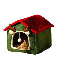 HKM-8212541 Universal Winter Cat Bed ¨C Removable & Washable Pet Nest in Red Elk Design, Suitable for Cats & Small Dogs