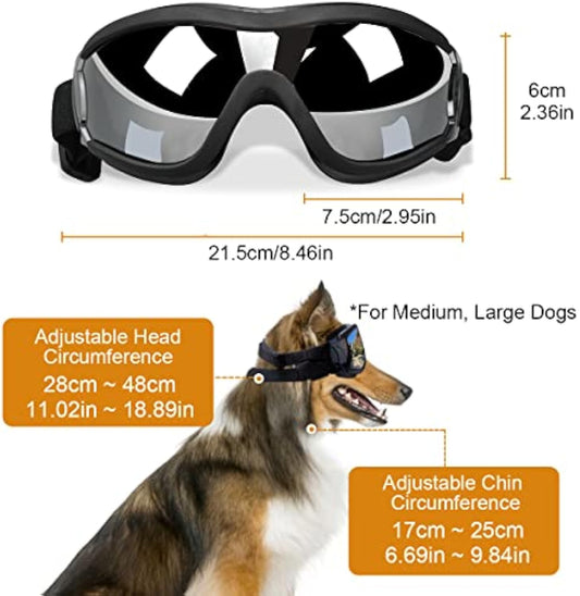 HKM-8212669 Windproof Dog Sunglasses for Large and Medium Breeds with Sun Protection and Anti-Fog Lens