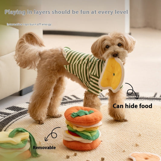HKM-8215101 Colorful Hamburger Toy for Dogs | Educational Leakage Toy Made of Polar Fleece, Sponge, and Pearl Cotton