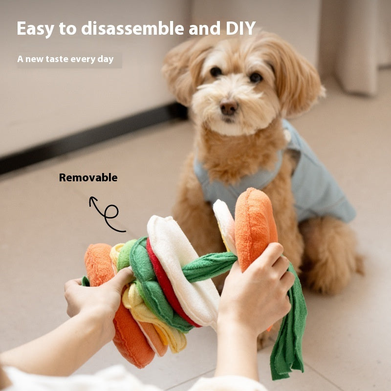 HKM-8215101 Colorful Hamburger Toy for Dogs | Educational Leakage Toy Made of Polar Fleece, Sponge, and Pearl Cotton