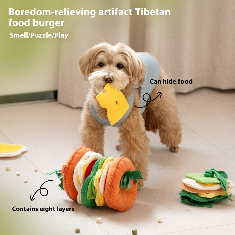 HKM-8215101 Colorful Hamburger Toy for Dogs | Educational Leakage Toy Made of Polar Fleece, Sponge, and Pearl Cotton
