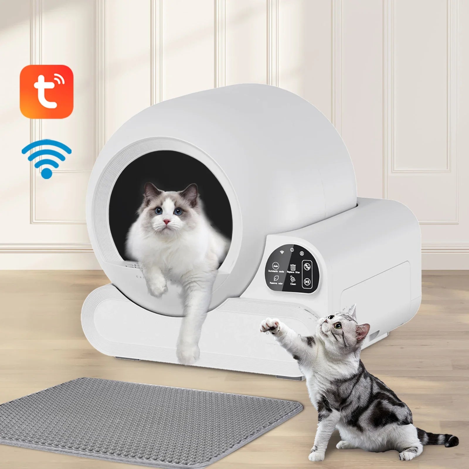 HKM-821587 Smart Wi-Fi Controlled 70L Self-Cleaning Cat Litter Box with Child Lock and Odor Control
