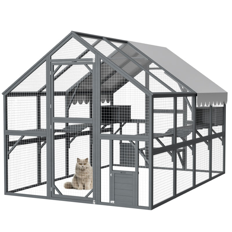 HKM-8217917 Extra Spacious Outdoor Cat Enclosure with Weather-Resistant Roof and Cat Climbing Features