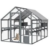 HKM-8217917 Extra Spacious Outdoor Cat Enclosure with Weather-Resistant Roof and Cat Climbing Features