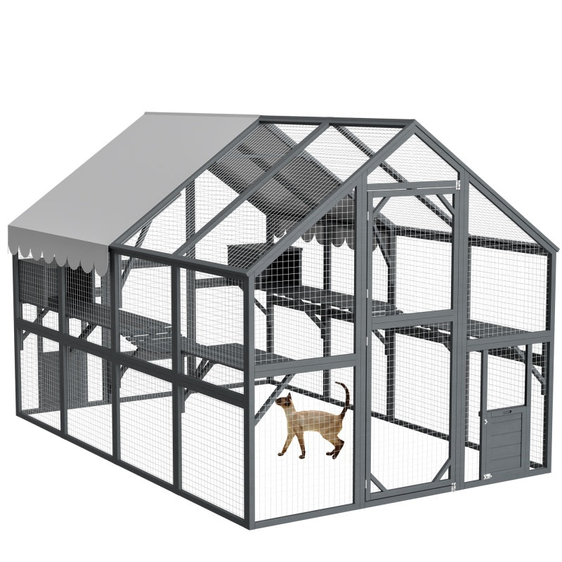 HKM-8217917 Extra Spacious Outdoor Cat Enclosure with Weather-Resistant Roof and Cat Climbing Features