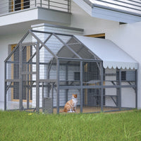 HKM-8217917 Extra Spacious Outdoor Cat Enclosure with Weather-Resistant Roof and Cat Climbing Features
