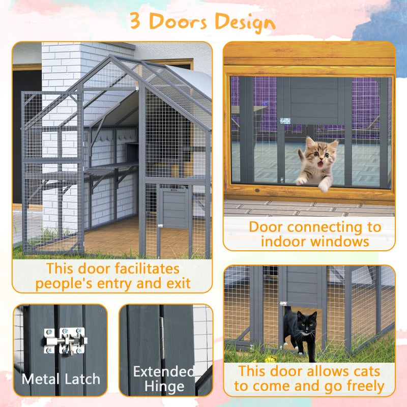 HKM-8217917 Extra Spacious Outdoor Cat Enclosure with Weather-Resistant Roof and Cat Climbing Features