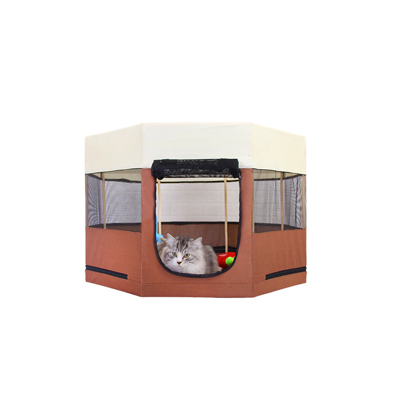 HKM-8218301 Solid Wood Octagonal Cat Kennel with Waterproof 600D Oxford Cloth and Scratch Resistance