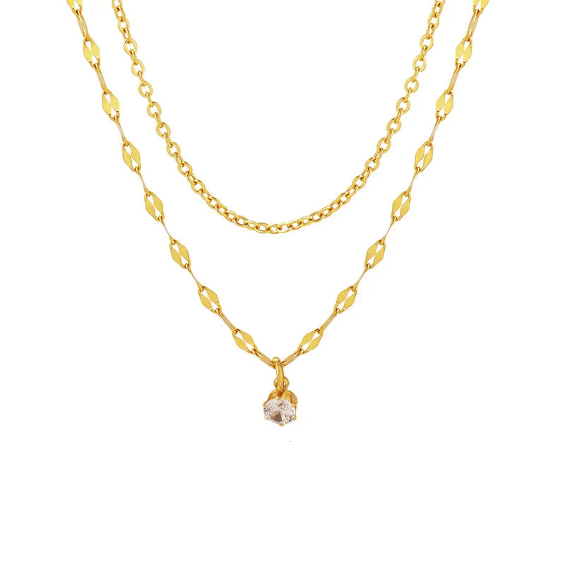 HKM-821843 2024 Hot Sale Wholesale Stainless Steel Chain Lip Chain With CZ Zircon Diamond Dangling O Ring Linked Chain Necklace Women Hot