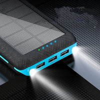 HKM-821843 Wireless Solar Charger Power Bank with LED Flashlight for Mobile Devices, 3 USB Ports, Compatible with iPhone, Xiaomi, Samsung