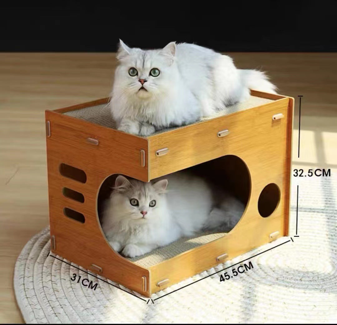 HKM-8220221 Vertical Double Layer Cat Scratch Board – Wear-resistant with Integrated Scraper, Bamboo Pattern Design
