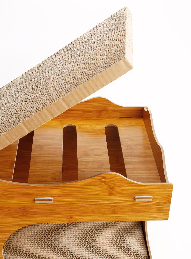 HKM-8220221 Vertical Double Layer Cat Scratch Board – Wear-resistant with Integrated Scraper, Bamboo Pattern Design