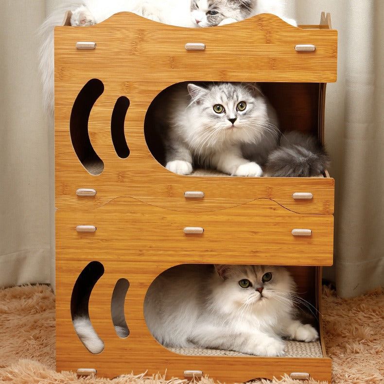 HKM-8220221 Vertical Double Layer Cat Scratch Board – Wear-resistant with Integrated Scraper, Bamboo Pattern Design