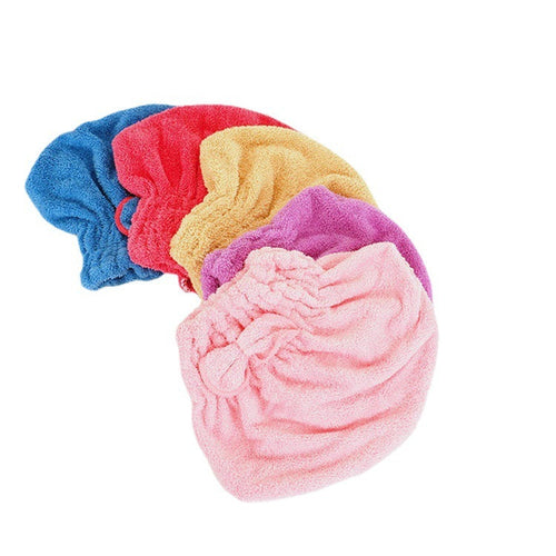 HKM-822035 Dry Hair Absorbent Shower Towel Hat - Coral Fleece in Pink, Red, Blue, Brown, and Purple