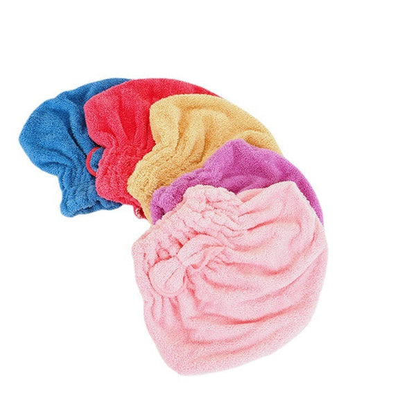 HKM-822035 Dry Hair Absorbent Shower Towel Hat - Coral Fleece in Pink, Red, Blue, Brown, and Purple
