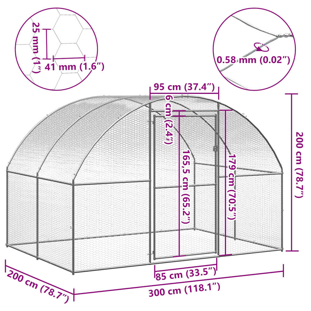 HKM-8221629 Galvanized Steel Outdoor Chicken Coop with Spacious Run - 3x2x2 m Enclosure for Poultry