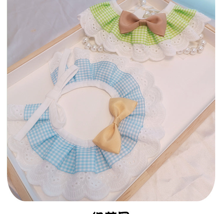 HKM-8222269 Cute Bow Bib for Small Dogs - Fresh Green & Blue Polyester/Cotton with Sizes XS to L