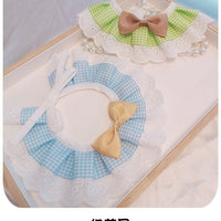 HKM-8222269 Cute Bow Bib for Small Dogs - Fresh Green & Blue Polyester/Cotton with Sizes XS to L