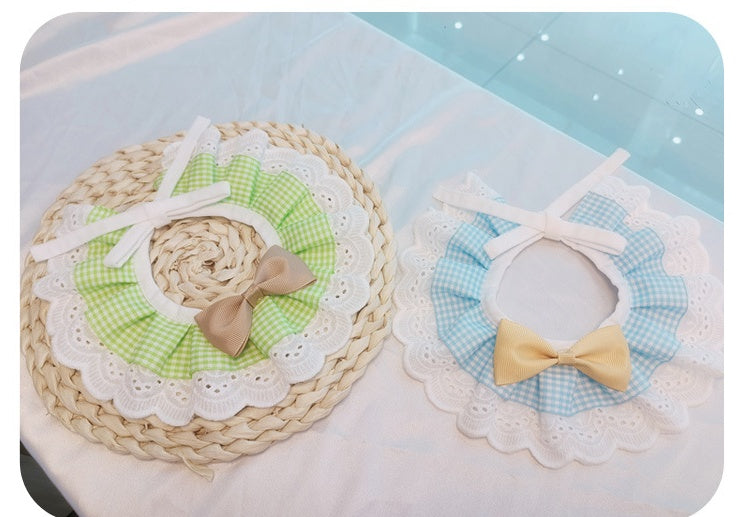 HKM-8222269 Cute Bow Bib for Small Dogs - Fresh Green & Blue Polyester/Cotton with Sizes XS to L