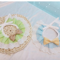 HKM-8222269 Cute Bow Bib for Small Dogs - Fresh Green & Blue Polyester/Cotton with Sizes XS to L