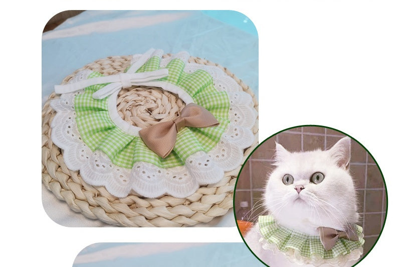 HKM-8222269 Cute Bow Bib for Small Dogs - Fresh Green & Blue Polyester/Cotton with Sizes XS to L