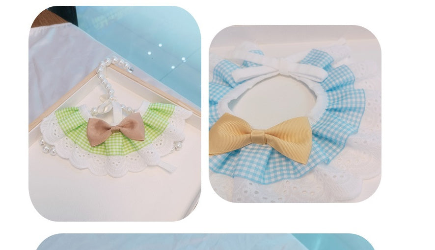 HKM-8222269 Cute Bow Bib for Small Dogs - Fresh Green & Blue Polyester/Cotton with Sizes XS to L