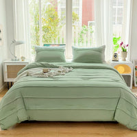 HKM-822291 Light Beige Three-Piece Pleated Quilt Set, Skin-Friendly All-Season Bedding