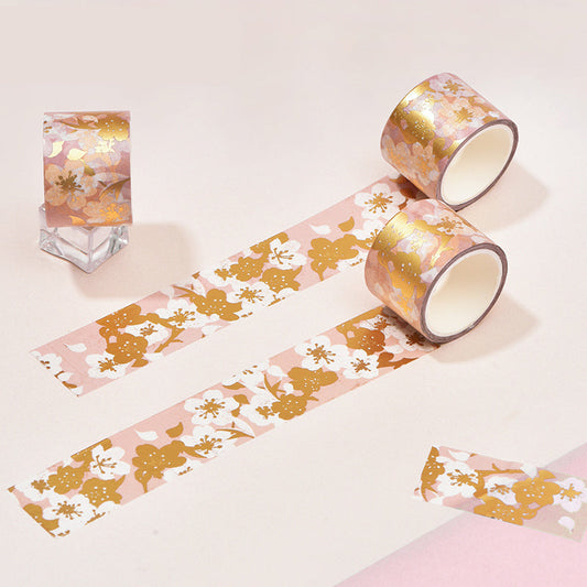 HKM-822291 Sakura Paper Tape - Plant Flower Patterns in Platinum Cherry and Pink Gold Cherry