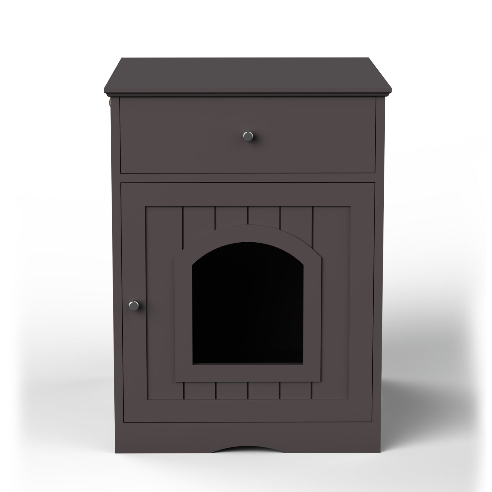 HKM-8223677 Wooden Cat Litter Box Enclosure with Drawer and Side Table - Indoor Pet Crate (Brown)