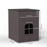 HKM-8223677 Wooden Cat Litter Box Enclosure with Drawer and Side Table - Indoor Pet Crate (Brown)