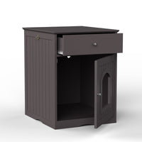 HKM-8223677 Wooden Cat Litter Box Enclosure with Drawer and Side Table - Indoor Pet Crate (Brown)