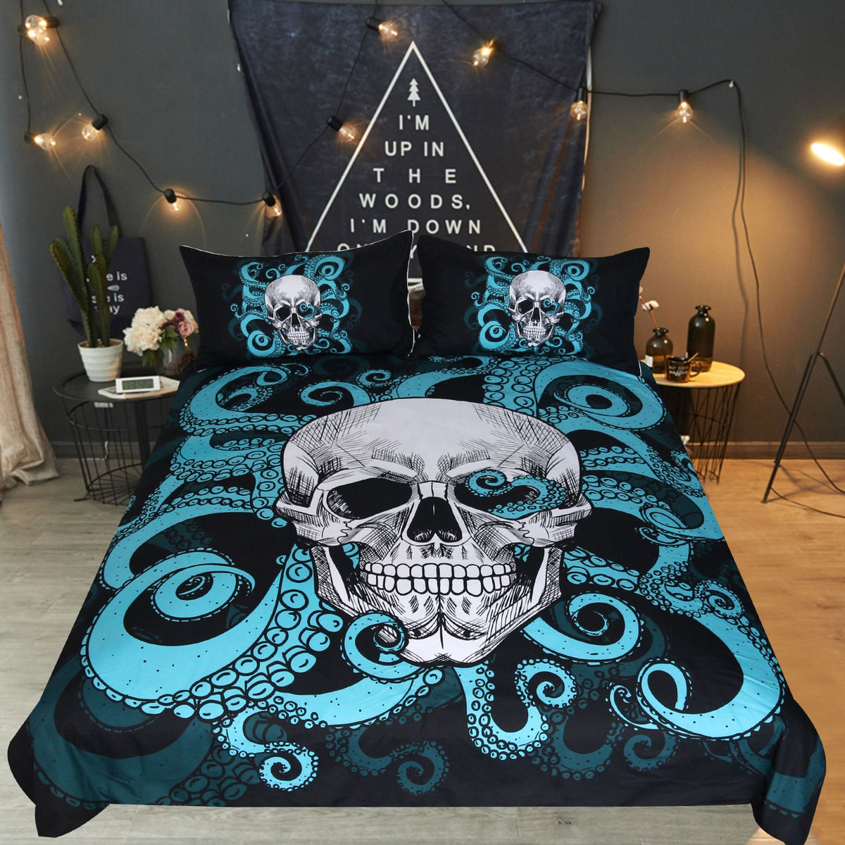 HKM-822611 Octopus Skull 3-Piece Bedding Set - European and American Polyester Quilt Cover
