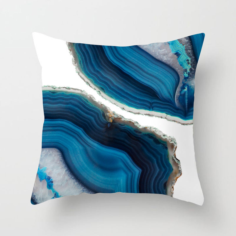 HKM-822675 Abstract Geometric Blue Cushion Cover in Soft Cotton and Peach Skin Polyester, 45 x 45 cm