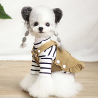 HKM-8227389 Cartoon Suspender Skirt Dress for Small Dogs, Cotton Fabric, Brown and White Options, Sizes XXS to XL