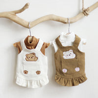 HKM-8227389 Cartoon Suspender Skirt Dress for Small Dogs, Cotton Fabric, Brown and White Options, Sizes XXS to XL