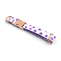 HKM-8227773 Purple Polka Dot Pet Collar with Rose Gold Accents - Scalable Cloth Design, Multiple Sizes Available