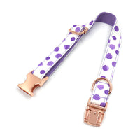 HKM-8227773 Purple Polka Dot Pet Collar with Rose Gold Accents - Scalable Cloth Design, Multiple Sizes Available