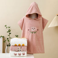 HKM-822867 Children's Coral Fleece Hooded Bath Cloaks - Bear, Rabbit, Duck, and Koala Designs