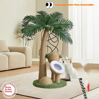 HKM-8229053 Tropical Rainforest Cat Climbing Frame - Wooden Coconut Tree Design, Green & Amber, 40x40x72 cm
