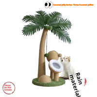 HKM-8229053 Tropical Rainforest Cat Climbing Frame - Wooden Coconut Tree Design, Green & Amber, 40x40x72 cm
