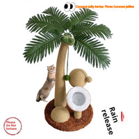 HKM-8229053 Tropical Rainforest Cat Climbing Frame - Wooden Coconut Tree Design, Green & Amber, 40x40x72 cm