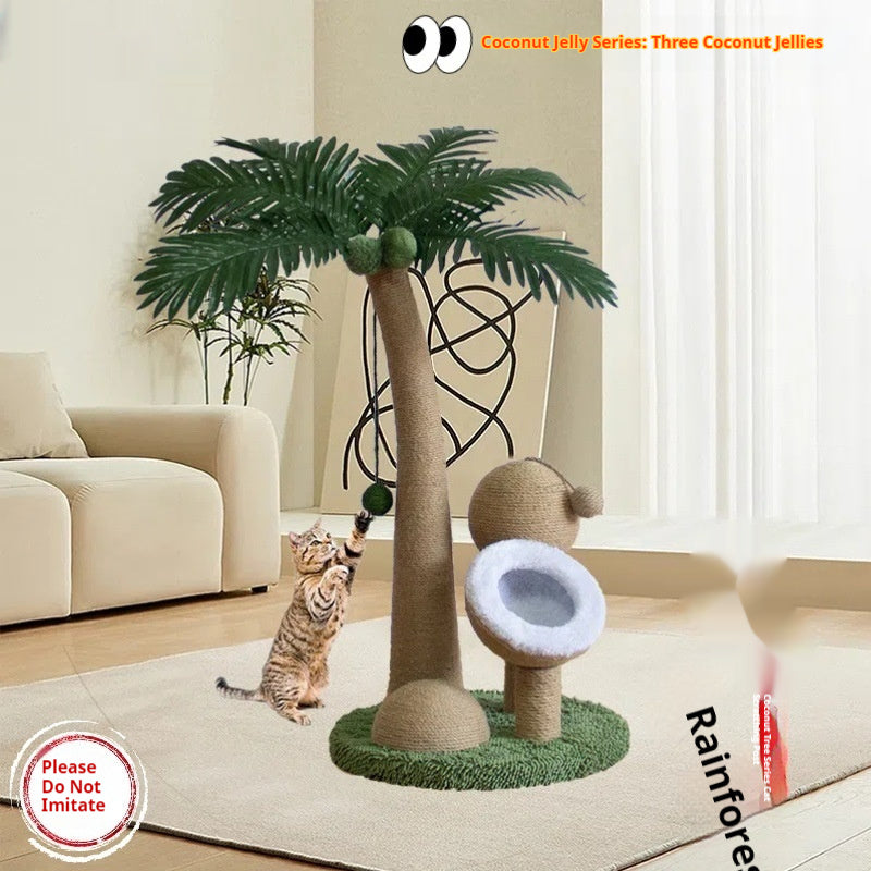 HKM-8229053 Tropical Rainforest Cat Climbing Frame - Wooden Coconut Tree Design, Green & Amber, 40x40x72 cm
