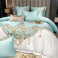 HKM-822931 Luxury Four-Piece European-Style Flower Embroidery Bedding Set in Various Colors