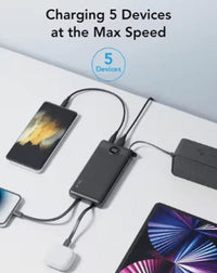 HKM-822995 10000mAh Portable Power Bank with Built-in Cables and LED Display, Charges 5 Devices Simultaneously