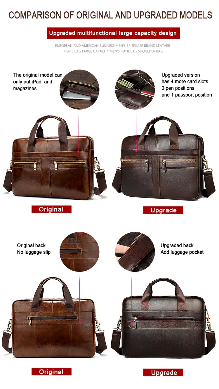 HKM-822995 Waterproof Leather Laptop Bag for Men - Stylish Soft-Sided Briefcase for Professionals