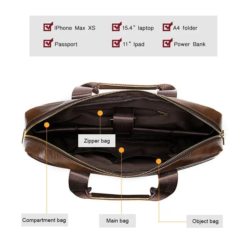 HKM-822995 Waterproof Leather Laptop Bag for Men - Stylish Soft-Sided Briefcase for Professionals