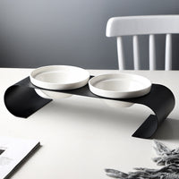 HKM-8231613 Double Bowl Dog Bowl Set with Iron Frame and Ceramic Bowls for Cats