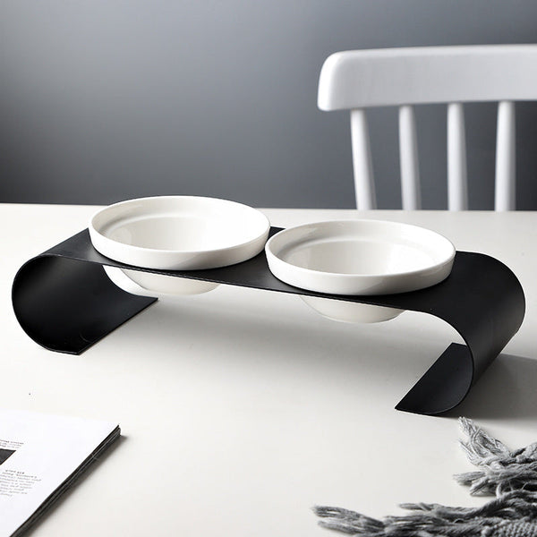 HKM-8231613 Double Bowl Dog Bowl Set with Iron Frame and Ceramic Bowls for Cats