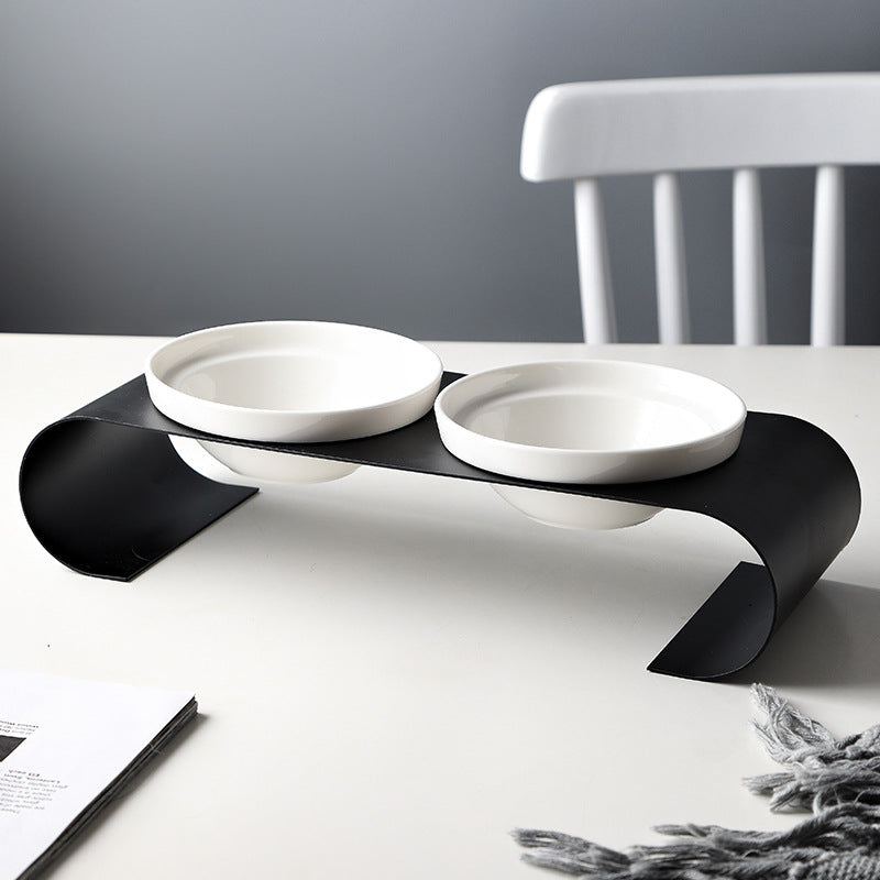 HKM-8231613 Double Bowl Dog Bowl Set with Iron Frame and Ceramic Bowls for Cats