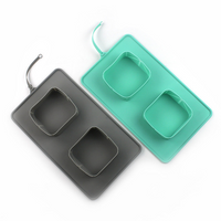 HKM-8231741 Folding Silicone Pet Bowl for Dogs and Cats - Mint Green & Gray, Portable with Storage Bag